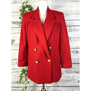 Vintage Sag Harbor Blazer Jacket sz 10P Red Wool Gold Crest Buttons 80s Y2K 90s